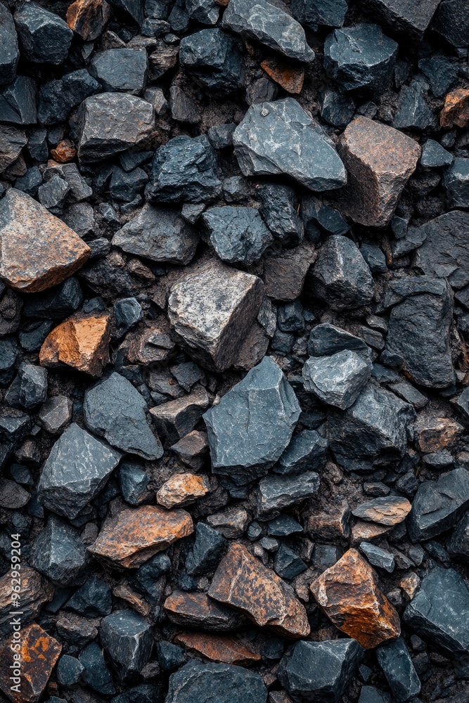 Poster background of dark and rusty sharp edged rocks forming a rough textured surface
