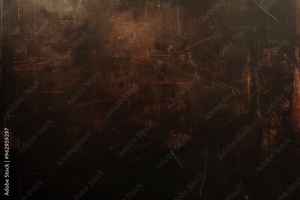 Poster Rusty dark surface texture with aged appearance. Close-up view of rough cracked background with orange brown hues. Ideal for design and art projects. Use as abstract pattern or distressed finish.