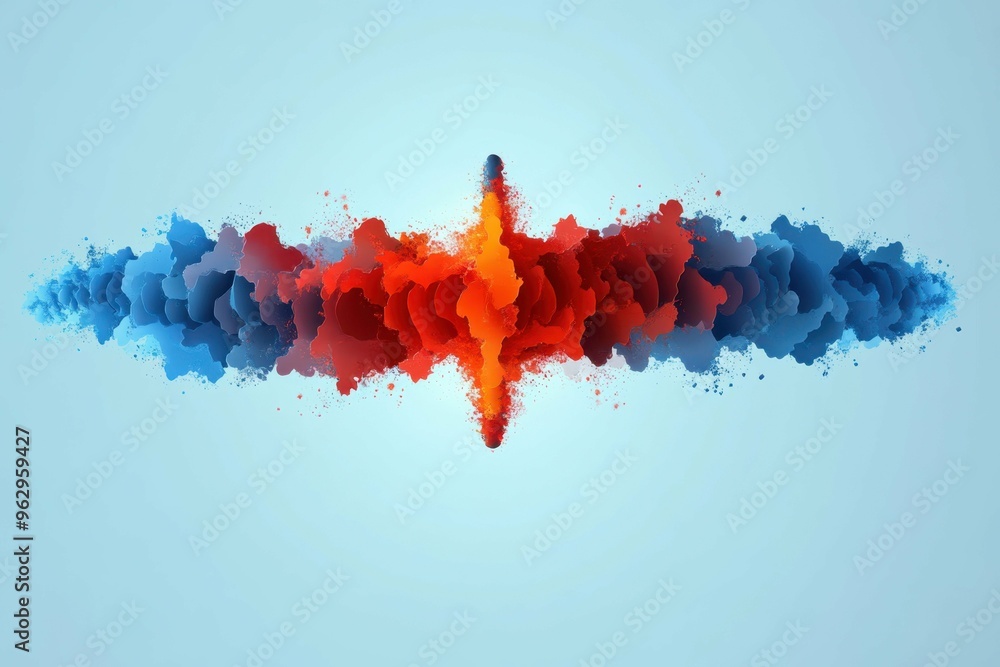 Poster colorful waves and shapes spiraling outward from a single point, symbolizing a speech being heard ac