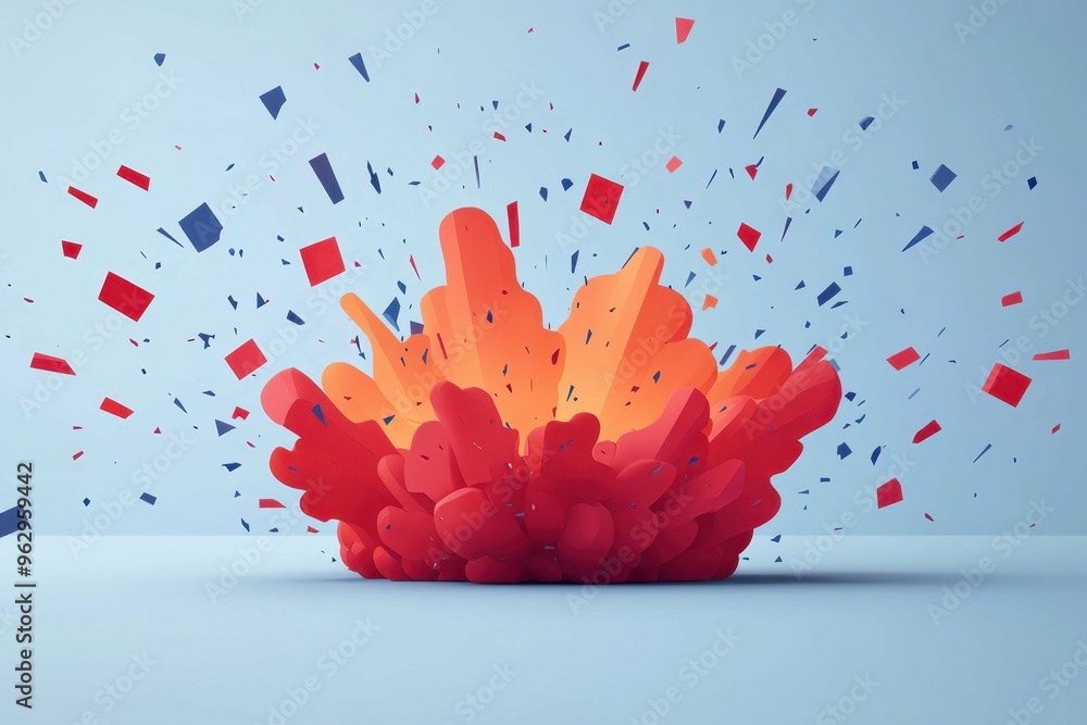 Poster abstract lines and shapes bursting outward from a center point, symbolizing an explosion of free exp
