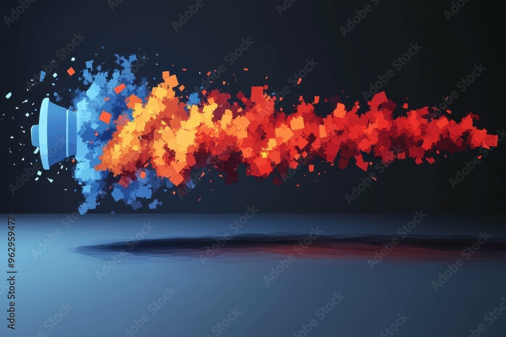Poster abstract shapes resembling sound waves spreading across the frame, symbolizing the reach of free spe