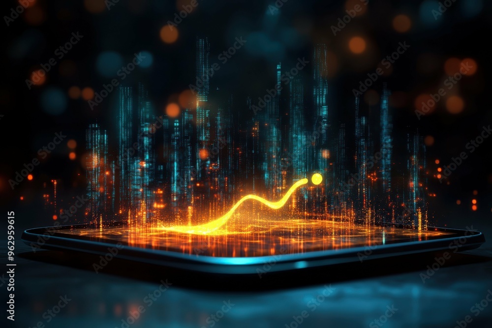 Poster a futuristic tablet with a glowing holographic speech wave emanating from it, showcasing the integra