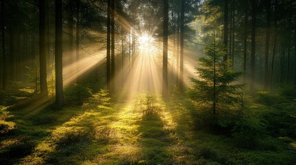 Fototapeta premium Bright rays illuminating a forest