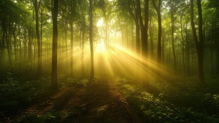 Bright rays illuminating a forest