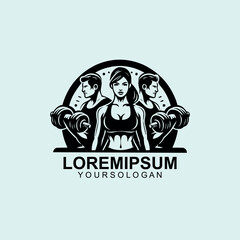 Fitness Center logo. Sport and fitness logo Design . Gym Logo Icon Design Vector Stock, or emblem with woman and man silhouettes.
