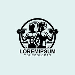Fitness Center logo. Sport and fitness logo Design . Gym Logo Icon Design Vector Stock, or emblem with woman and man silhouettes.