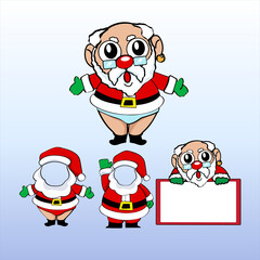 Merry Christmas and happy new year greeting card with cute Santa Claus collection. Holiday cartoon