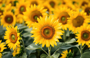 Obraz premium Closeup shot of yellow bright sunflower. Created with Ai