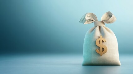 Obraz premium Money Bag with Dollar Sign on Blue Background