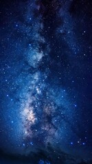 Fototapeta premium Panorama blue night sky milky way and star on dark background