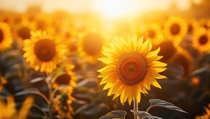 Obraz premium sunflower field in summer. Created with Ai