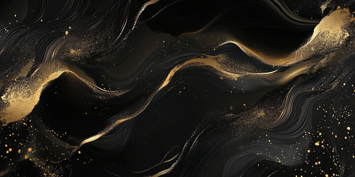 Abstract black, gold background made from watercolor and oil ink	