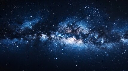 Obraz premium Panorama blue night sky milky way and star on dark background