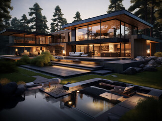 Obraz premium I fell in love with the wonderful atmosphere of a duplex restaurant in the mountains