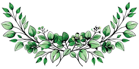 Watercolor Green Floral Banner with Silver Dollar Eucalyptus & Gypsophila - Vector illustration on white background