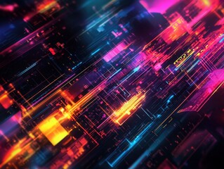 Obraz premium Dazzling digital abstract background with dynamic neon lights and prismatic energy streams