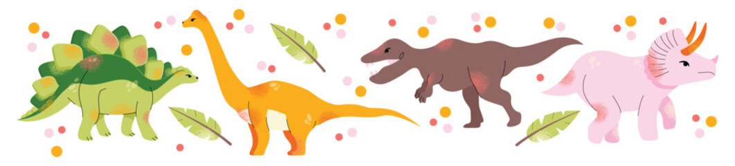 Dinosaur vector clipart. Children's collection with cute dinosaurs and various elements. Dino baby. Colorful cute illustration isolated on background © Olexandra Simkina