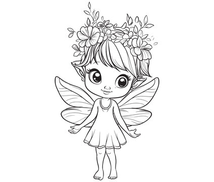recommend clip art: Coloring page of a cute fairy silhouette line art vector 