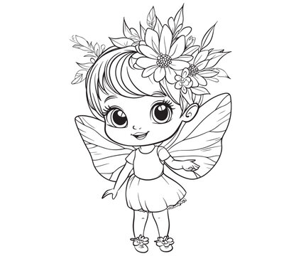 recommend clip art: Coloring page of a cute fairy silhouette line art vector 