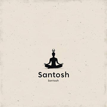 Black silhouette of a person sitting in a yoga pose with the word "Santosh" written below on a beige background.