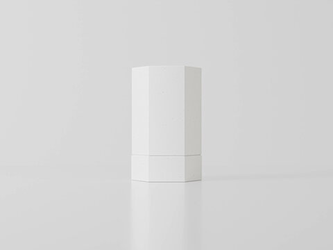 single hexagon box packaging mockup, hexagonal shape storage container mockup isolate on white background, tall geometry shape rigid box mockup, luxury close lid paper box product design display image