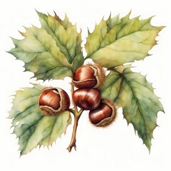 Watercolor Chestnut, outline, clipart design, isolated on white background