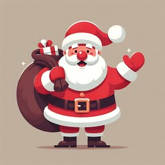 happy santa with gift box in flat design