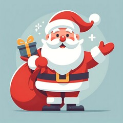 happy santa with gift box in flat design