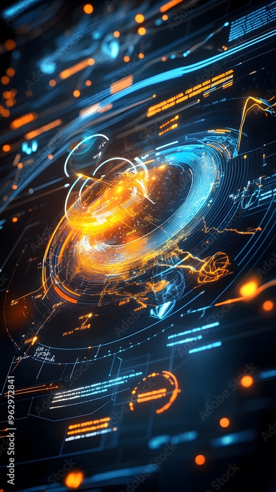 Aufkleber futuristic technology interface with glowing lines and data.