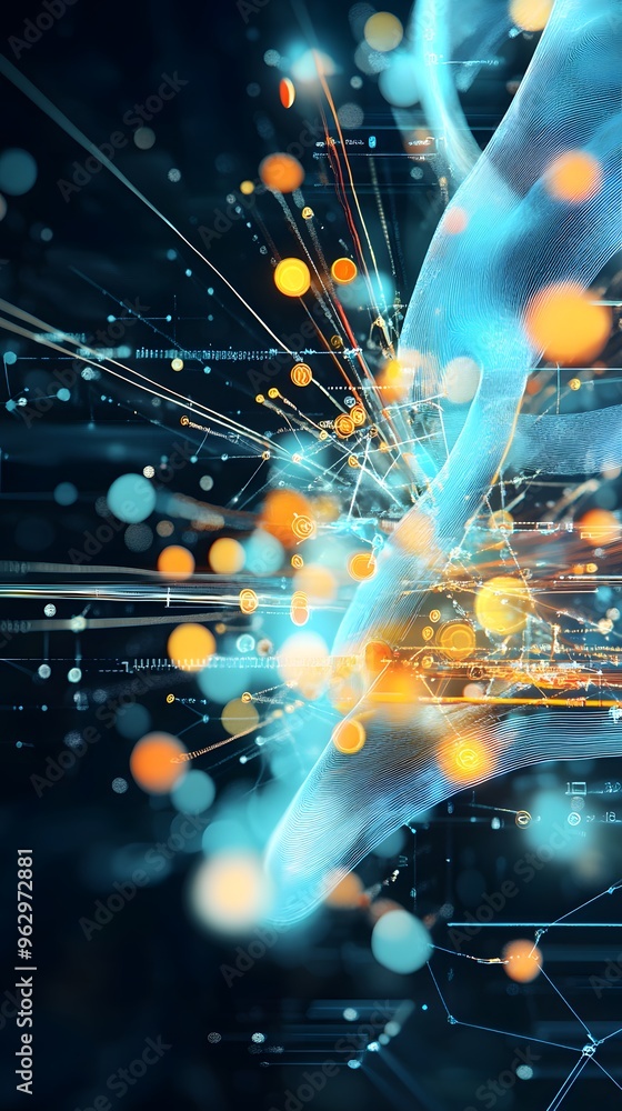 Poster abstract network connection with bokeh lights.