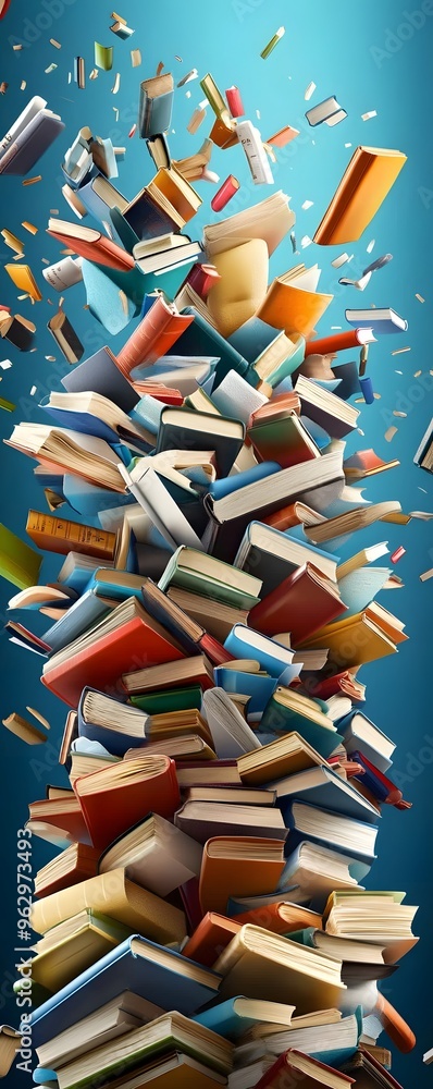 Poster stack of books exploding.
