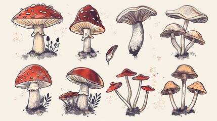Poisonous mushrooms Vector illustration drawn by hand