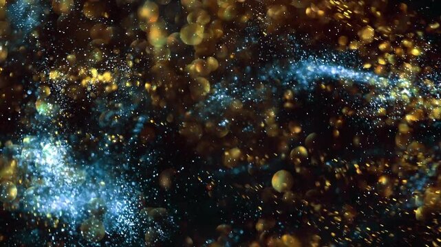 Blue and Gold Particles Moving black Background. Abstract Footage background 
