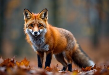 Fototapeta premium Red Fox Standing Gracefully in the Serene Woodland Environment