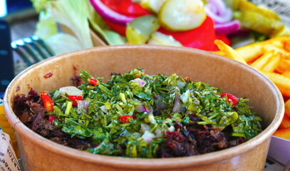 Closeup Colorful Fresh Salad Bowl Paper Container