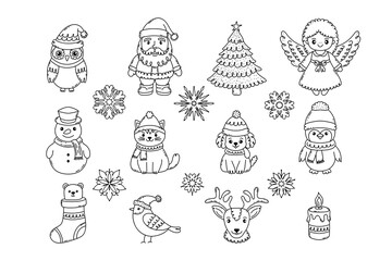 Сollection of characters to celebrate Christmas in a simple doodle style.