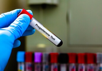 Blood sample tube for progesterone test analysis.