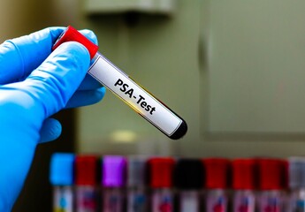 Blood sample tube for prostate specific antigen test analysis.
