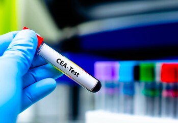 Blood sample tube for carcinoembryonic antigen (CEA) test analysis.