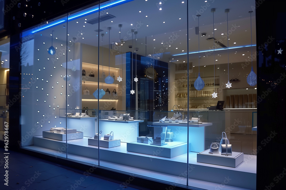 Poster led lighting in commercial display applications,commercial space design.a display window, also shop 