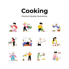 A set of cooking illustration in flat modern style, ready for premium use