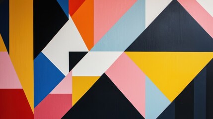 Modern geometric wall design with vibrant patterns and a mustard chair, Ai Generation