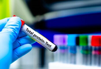 Blood sample tube for total protein test analysis.