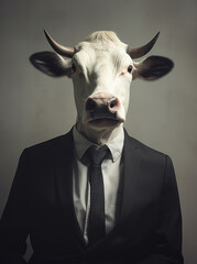 Business cow in suit with a sophisticated look.