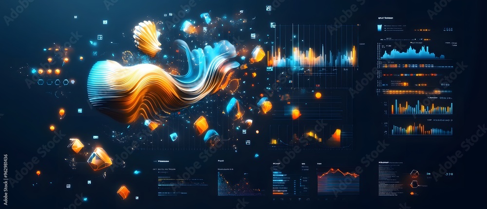 Poster Abstract Digital Futuristic Interface with Data and Glowing Elements.