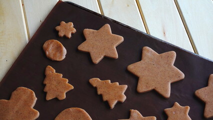 Gingerbread Cookies Various Shapes Dark Mat Wooden Table