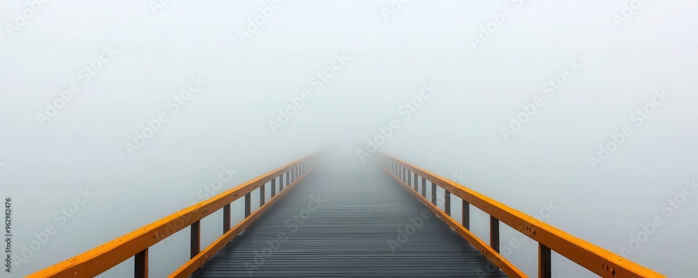 Wall mural a fogcovered bridge with no visible end in sight, uncertainty, crossing into the unknown