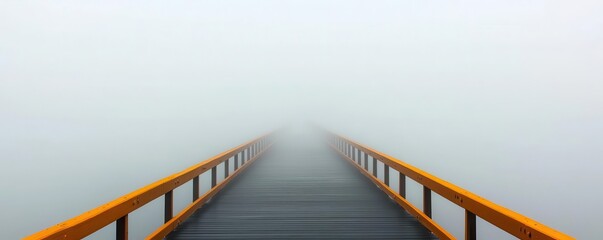 A fogcovered bridge with no visible end in sight, uncertainty, crossing into the unknown
