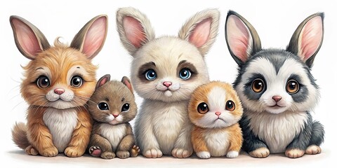 Obraz premium Fluffy fauna comes alive in vibrant colors, featuring sweet-skinned rabbits with twitching whiskers, playful pandas