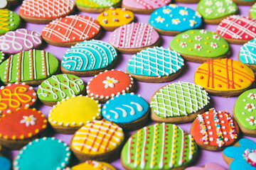 Colorful Decorated Easter Cookies Close-Up Assortment